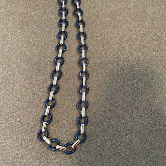 Navy blue link necklace silver tone - Picture 4 of 4